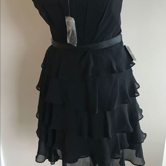 WHBMÂ Strapless BeltedâRuffle Chiffon Cocktail Party Dressâ Black 2âNWT - Picture 6 of 8